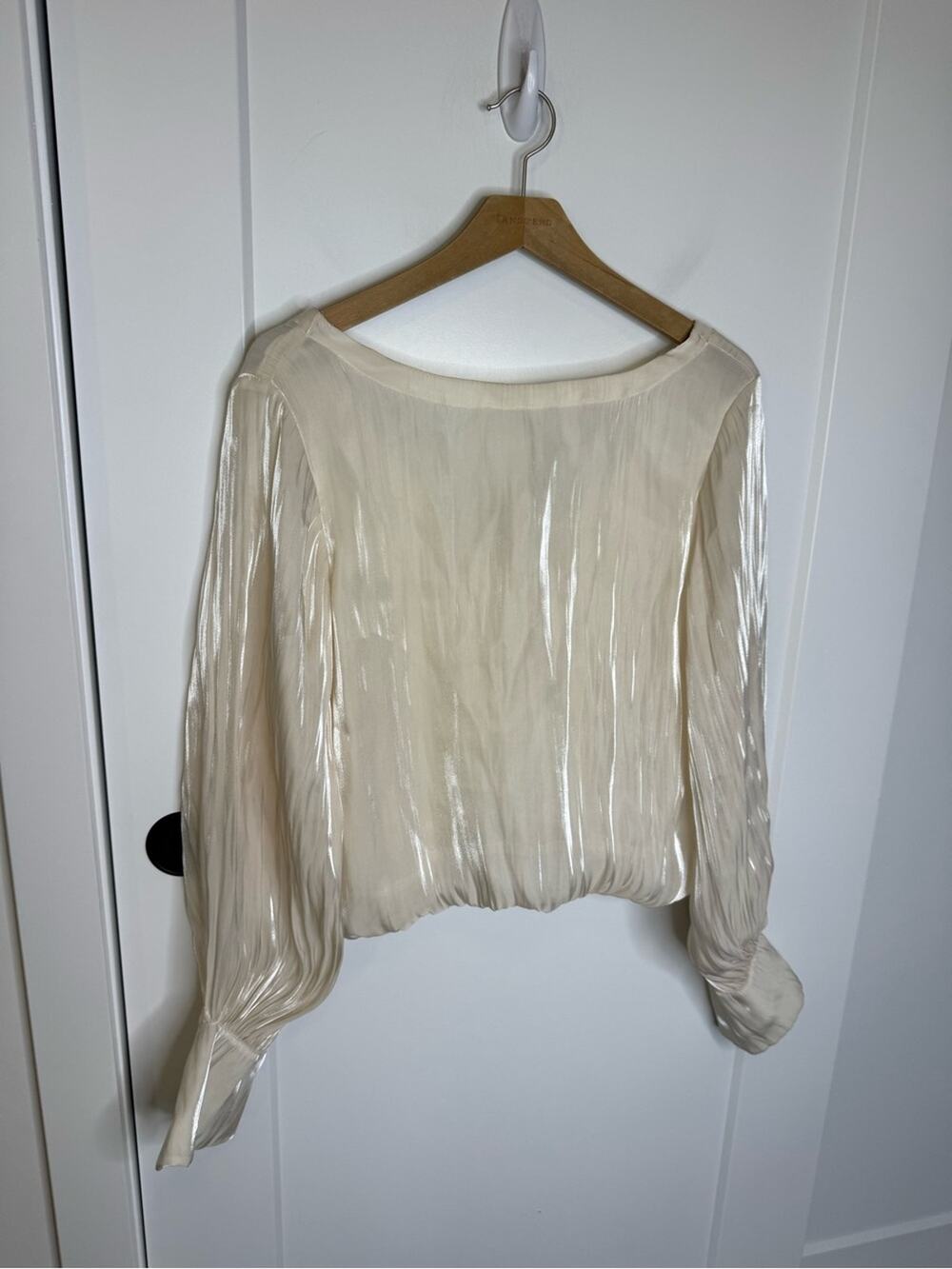 Anthropologie Iridescent Ivory Tie Back Flowy Blouse Top Size Large